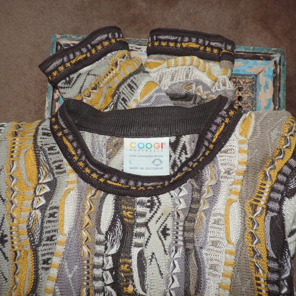 Men's Vintage COOGI sweater sz L browns and gold - Picture 3 of 11